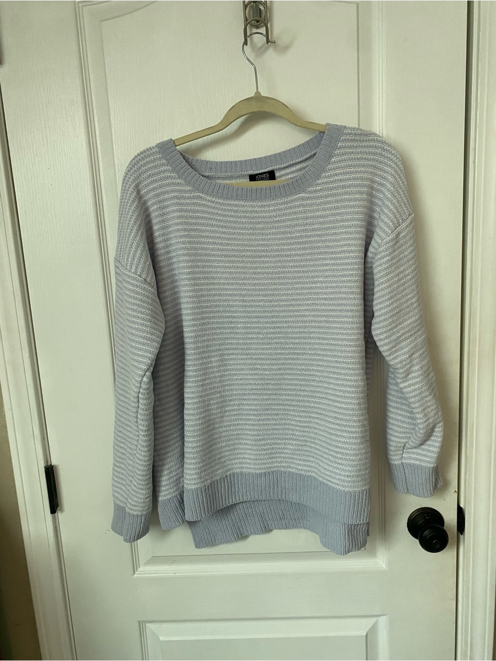 Jones New York Light Blue Striped Scoop Neck Sweater